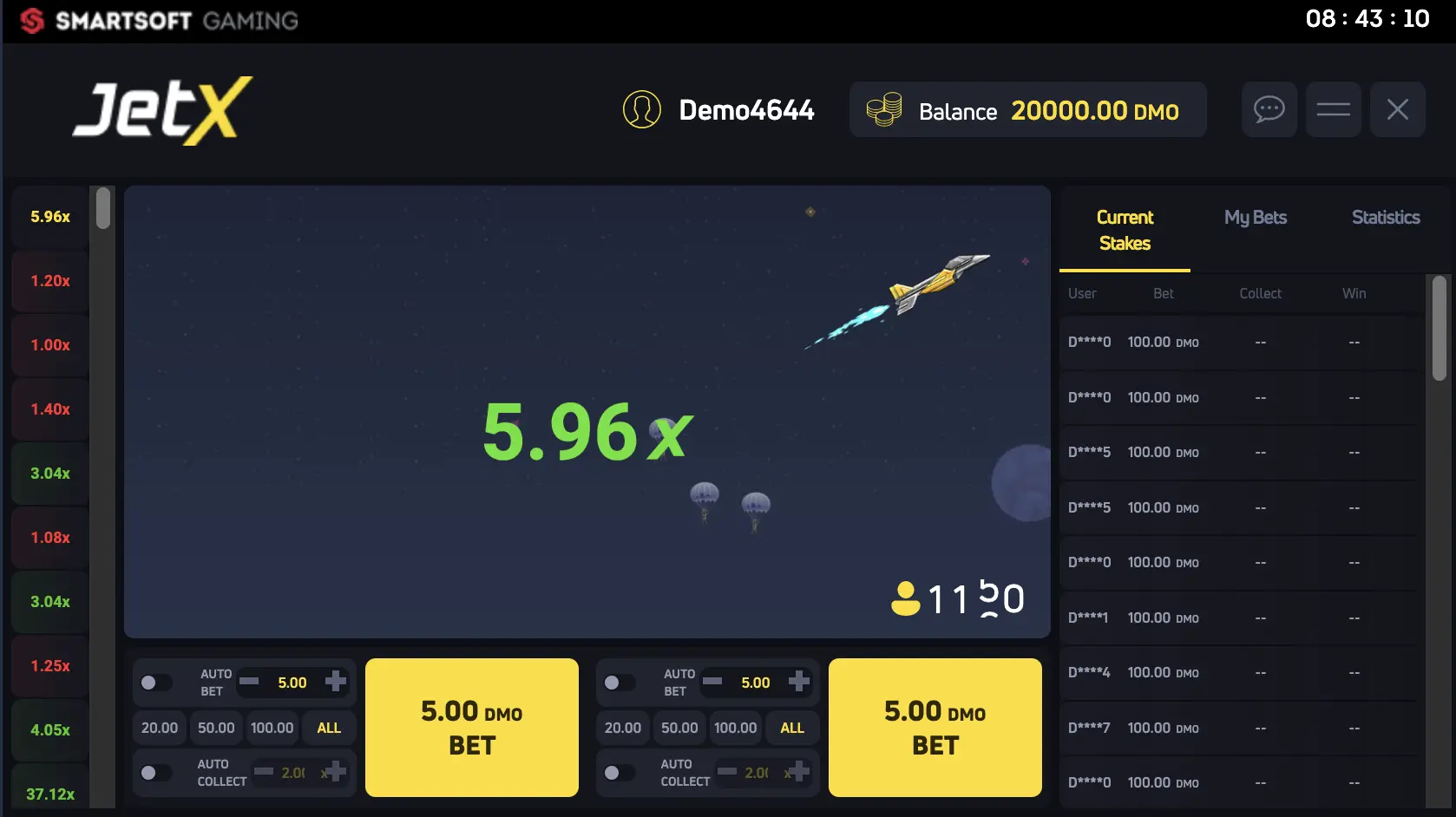 JetX oyunu ekranı
